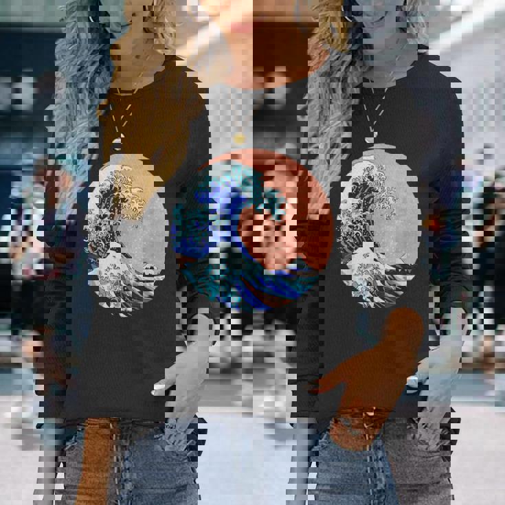 神奈川の偉大な波 日本製 長袖Tシャツ 彼女への贈り物