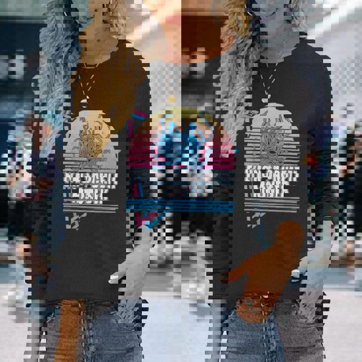 空飛ぶスパゲッティモンスター パスタファリ Fsm 無神論者 レトロ 長袖Tシャツ 彼女への贈り物