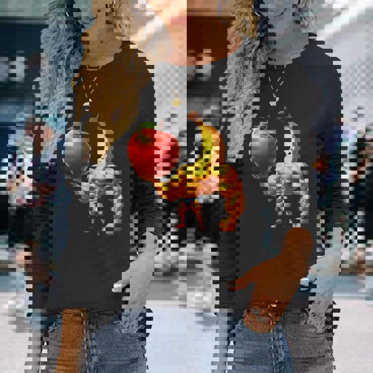 筋肉バナナリフティングジャイアントアップル 長袖Tシャツ 彼女への贈り物