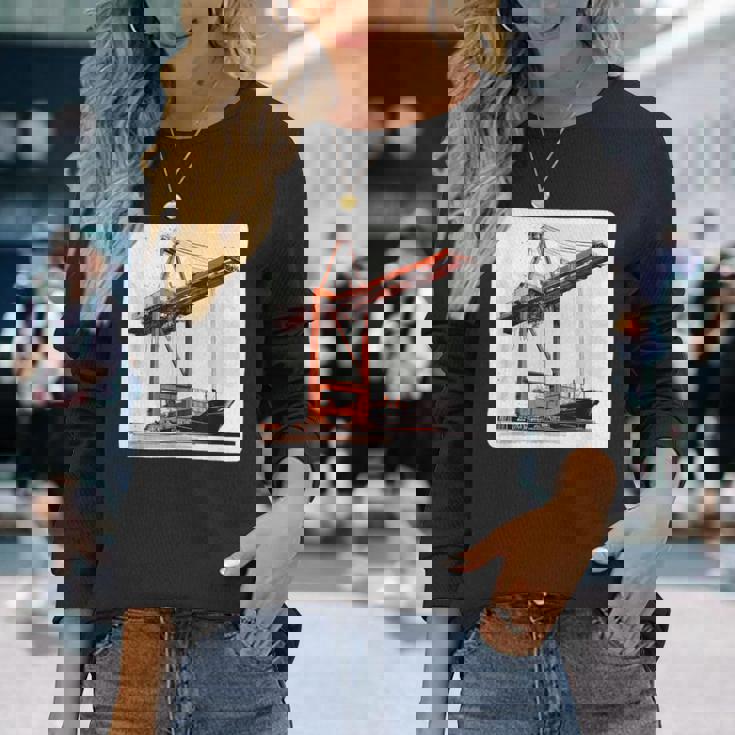 素晴らしいポートクレーン コンテナ船コスチューム 長袖Tシャツ 彼女への贈り物