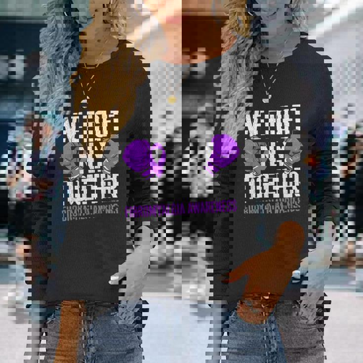 線維筋痛症啓発 パープルリボン We Fightonly Together 長袖Tシャツ 彼女への贈り物