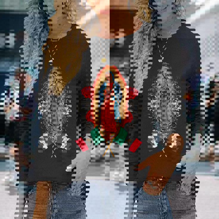 聖母マリア メキシコ国旗 聖母マリア グアダルーペ 長袖Tシャツ 彼女への贈り物