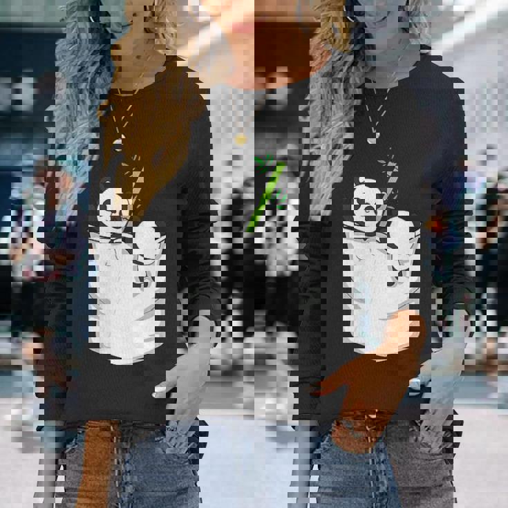 胸ポケットパンダ パンダ クマ 長袖Tシャツ 彼女への贈り物