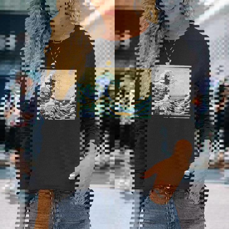 葛飾 北斎 神奈川沖浪裏 有名なヴィンテージアート スタイリッシュ 長袖Tシャツ 彼女への贈り物