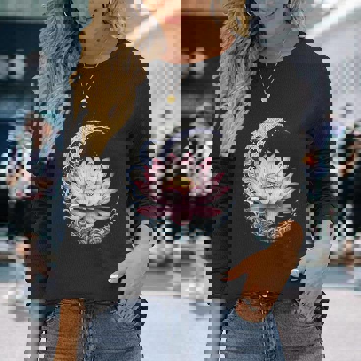 蓮の花 ヨガ 形而上学 長袖Tシャツ 彼女への贈り物