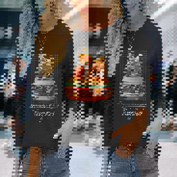 豆しば バスケットボール 豆柴 可愛い おしゃれ 面白い 動物 スポーツ 英字 ハンバーガー 犬 日本犬 柴犬 長袖Tシャツ 彼女への贈り物