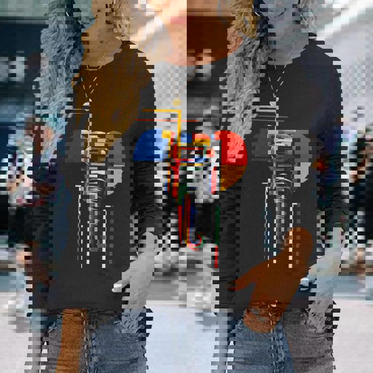 象 抽象 動物 アート 幾何学模様 グラフィック 象 長袖Tシャツ 彼女への贈り物