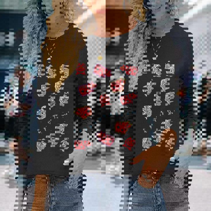 赤べこべこべこ 赤べこ 疫病退散 福島 会津 郷土玩具 民芸品 縁起物 可愛い カラフル メンズ レディース キッズ 長袖Tシャツ 彼女への贈り物