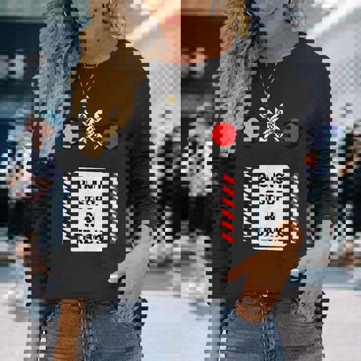 踏切サイン ハロウィン コスチューム 鉄道 電車 長袖Tシャツ 彼女への贈り物