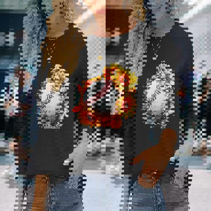 野球 面白いtシャツ ベースボール おもしろ ひまわり 花柄 服 ネタ メンズ 野球部 おもしろグッズ 子供 長袖Tシャツ 彼女への贈り物