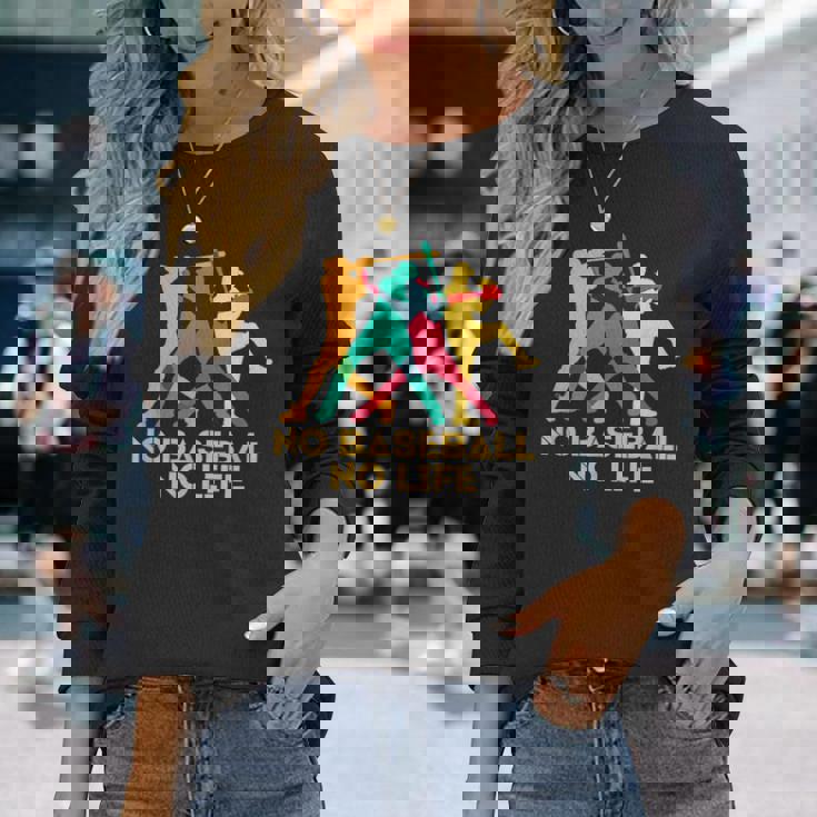 野球 面白いtシャツ おもしろ 文字入り 服 No Baseball No Life ベースボール 文字 ネタ メンズ 長袖Tシャツ 彼女への贈り物