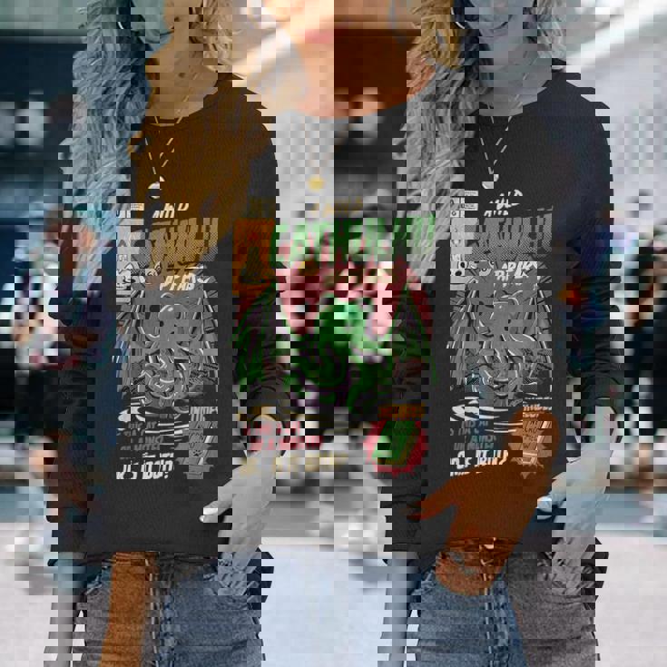 野生のカトゥルフが現れる猫か怪物か変な猫-クトゥルフ 長袖Tシャツ 彼女への贈り物