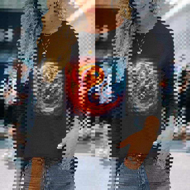 陰陽鳳凰と日本龍 長袖Tシャツ 彼女への贈り物