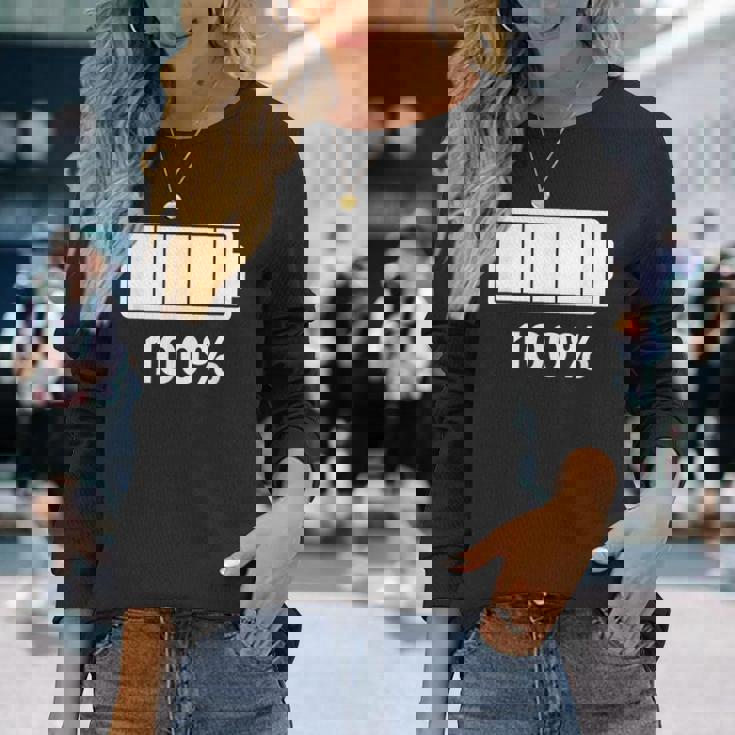 電池【100】バッテリー おもしろ 面白い ギャグ ネタ ウケ狙い 笑える ユーモア お笑い 個性的な 長袖Tシャツ 彼女への贈り物