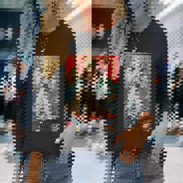 面白い かわいい 和食 アニメ アート スフィンクス 猫 寿司 シェフ 長袖Tシャツ 彼女への贈り物