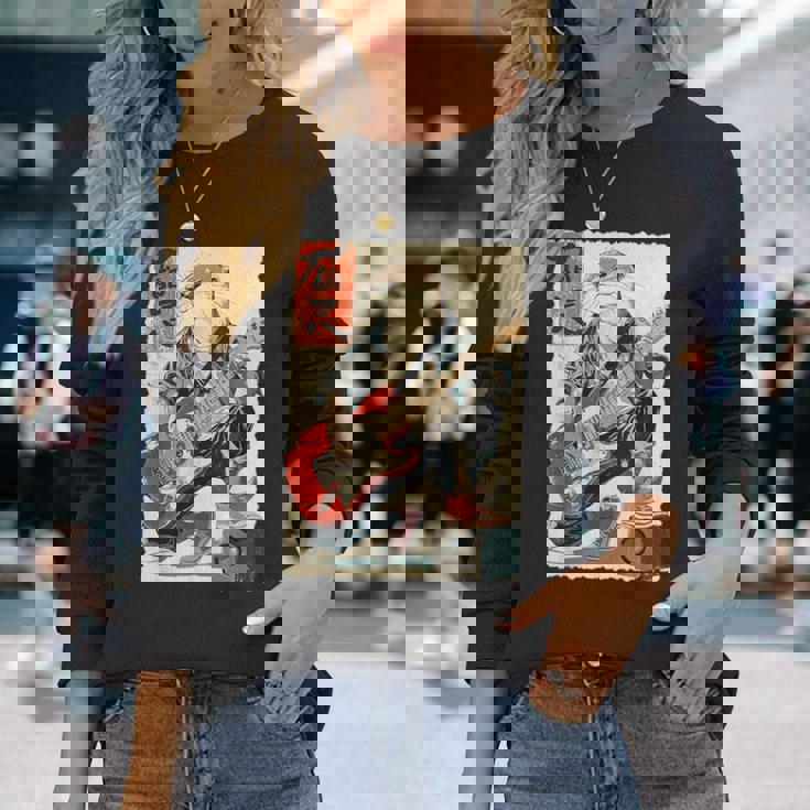 面白い 漫画 アニメ 日本美術 カワウソ ギターを弾く ロック 長袖Tシャツ 彼女への贈り物