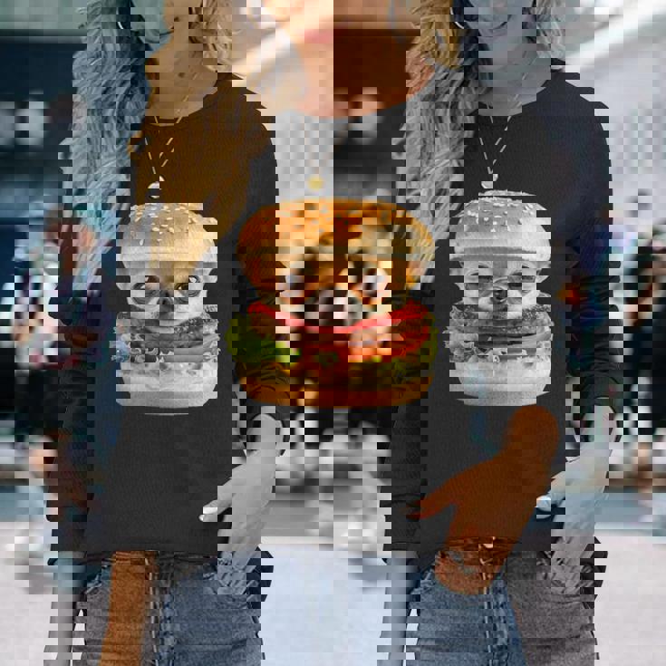 面白いtシャツ チワワ 犬 イヌ ハンバーガー メンズ 犬好き グッズ かわいい おもしろ 面白い 服 ネタ 長袖Tシャツ 彼女への贈り物