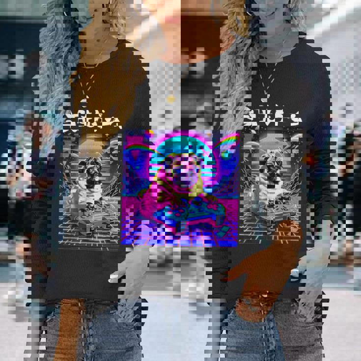 面白いtシャツ パグ 犬 ゲーム イヌ わんこ メンズ 犬好き グッズ かわいい おもしろ 面白い 服 ネタ 長袖Tシャツ 彼女への贈り物