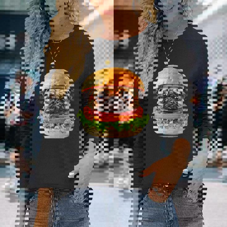 面白いtシャツ パグ 犬 ハンバーガー メンズ 犬好き グッズ かわいい おもしろ 面白い 服 ネタ 長袖Tシャツ 彼女への贈り物