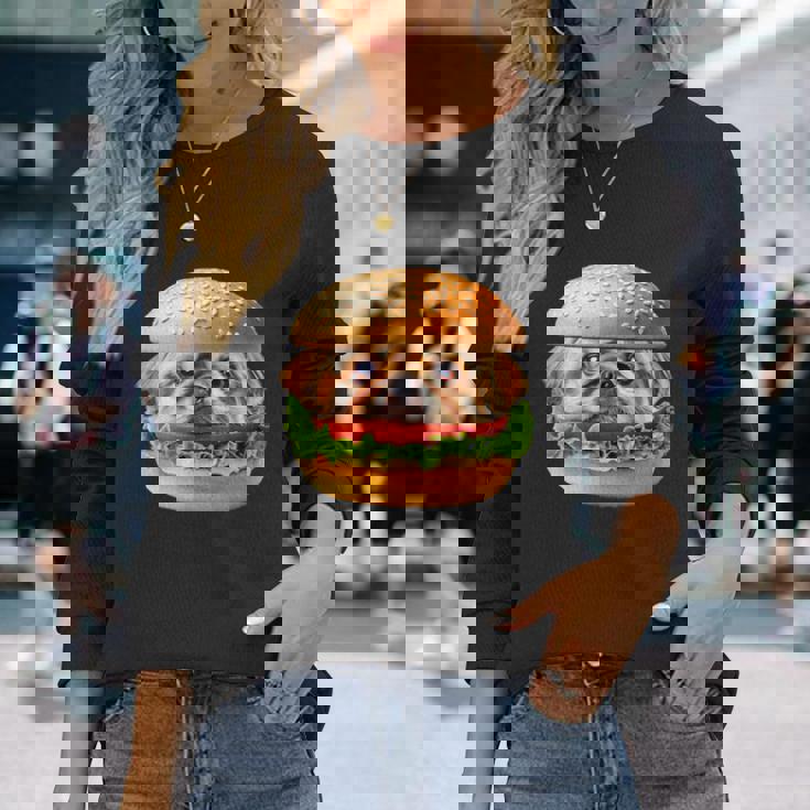 面白いtシャツ ペキニーズ 犬 イヌ ハンバーガー メンズ グッズ かわいい おもしろ 面白い 服 ネタ 長袖Tシャツ 彼女への贈り物