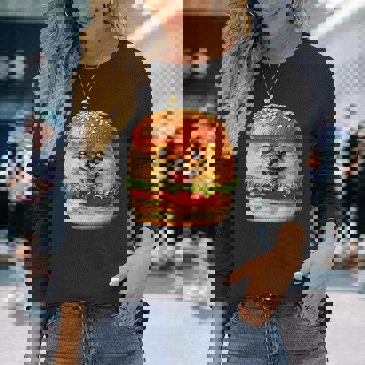 面白いtシャツ ポメラニアン 犬 ハンバーガー メンズ 犬好き グッズ かわいい おもしろ 面白い 服 ネタ 長袖Tシャツ 彼女への贈り物