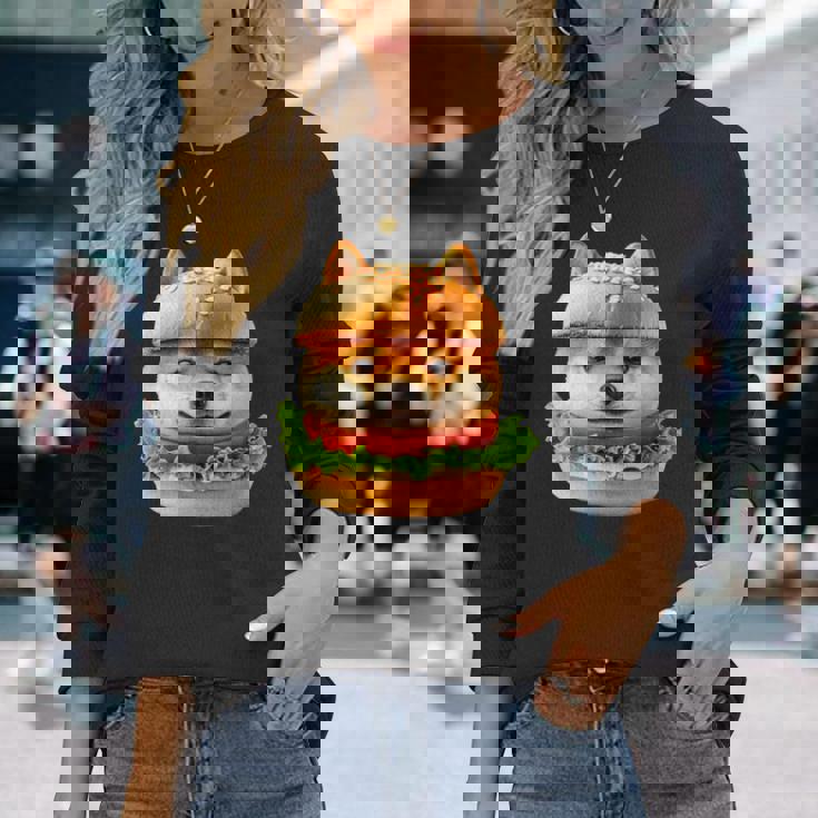 面白いtシャツ 柴犬 犬 イヌ ハンバーガー メンズ 犬好き グッズ かわいい おもしろ 面白い 服 ネタ 長袖Tシャツ 彼女への贈り物