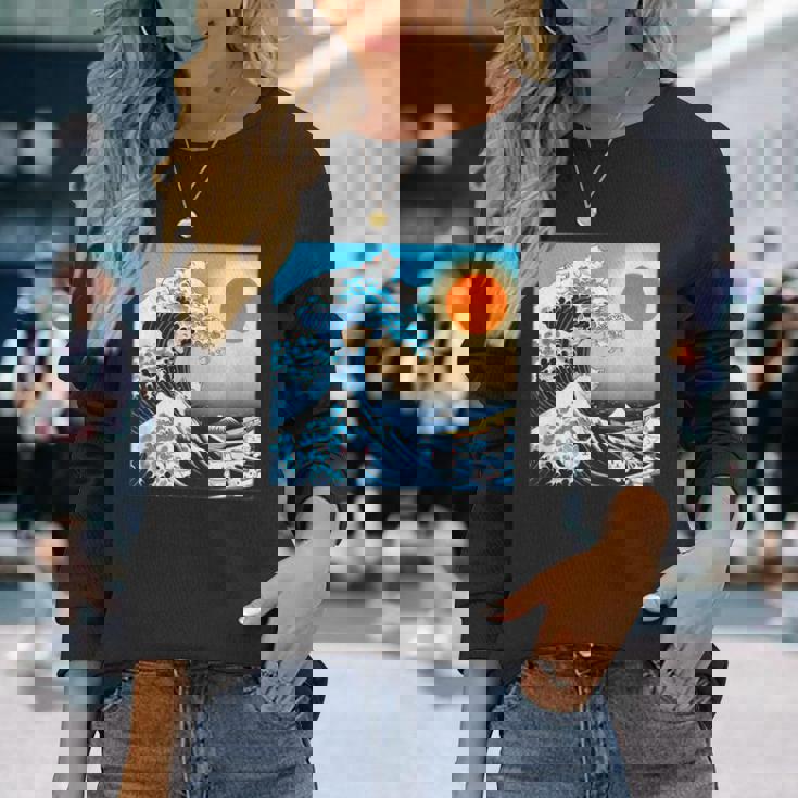 面白いtシャツ 猫 ネコ 浮世絵 海 メンズ 猫好き グッズ おもしろ 面白い 服 ネタ にゃんこ 猫の下僕 長袖Tシャツ 彼女への贈り物