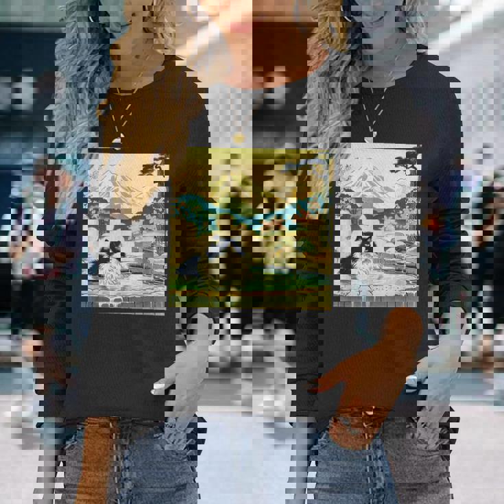 面白いtシャツ 猫 ネコ 温泉 メンズ 猫好き グッズ おもしろ 面白い 服 ネタ 猫の下僕 浮世絵 長袖Tシャツ 彼女への贈り物