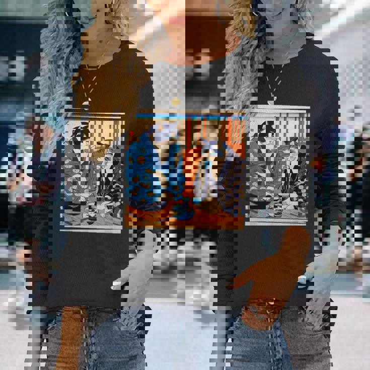 面白いtシャツ 猫 ネコ 酒 メンズ 猫好き グッズ おもしろ 面白い 服 ネタ にゃんこ 猫の下僕 浮世絵 長袖Tシャツ 彼女への贈り物