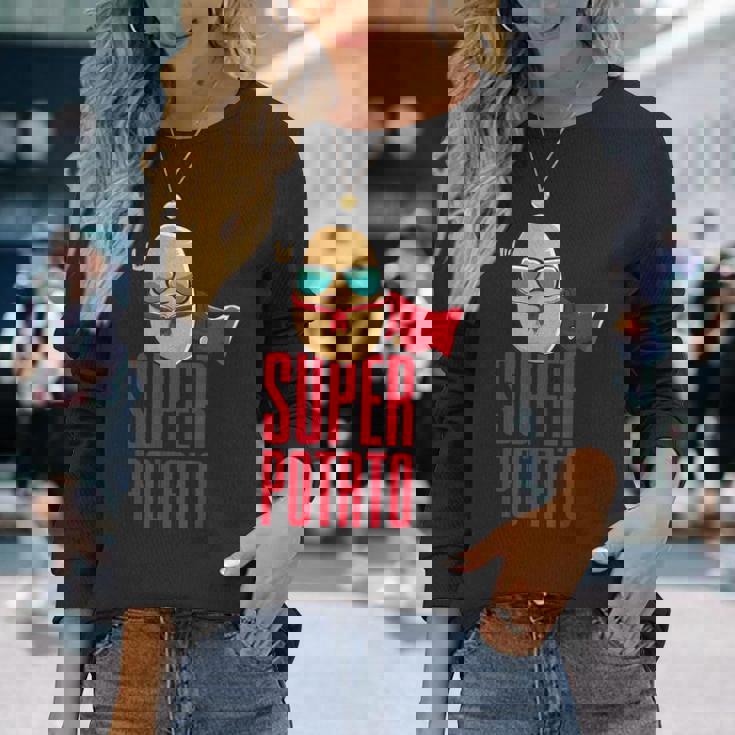 面白いかわいいスーパーポテトアニメ衣装グラフィックデザイン。 長袖Tシャツ 彼女への贈り物