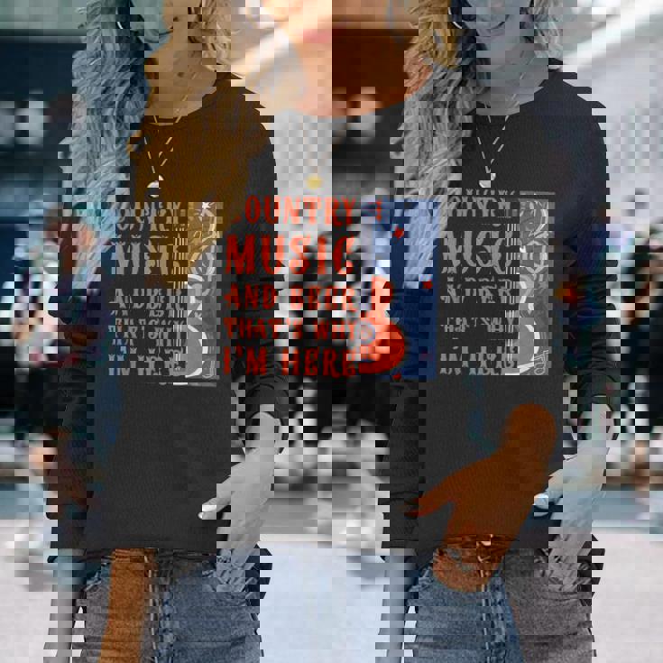 面白いカントリーミュージック&ビール音楽祭 アコースティックギター 長袖Tシャツ 彼女への贈り物