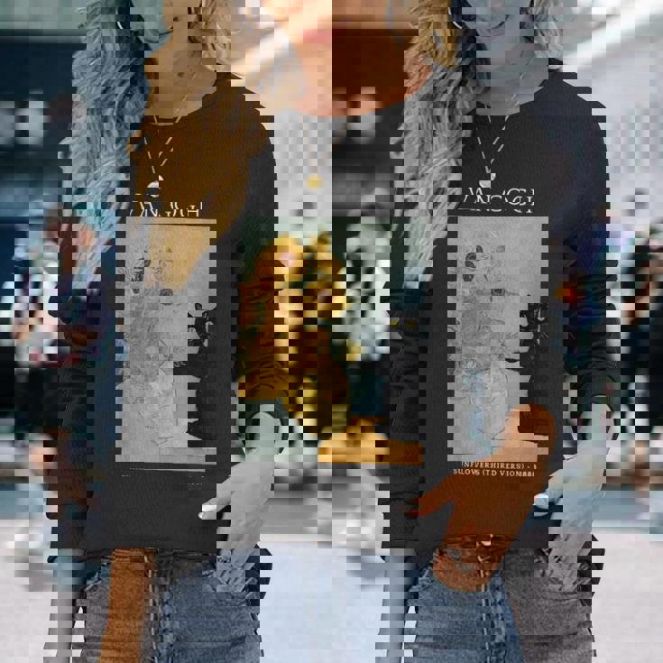 面白いゴッホ ひまわり 猫 ミーム ゴッホ アート 長袖Tシャツ 彼女への贈り物