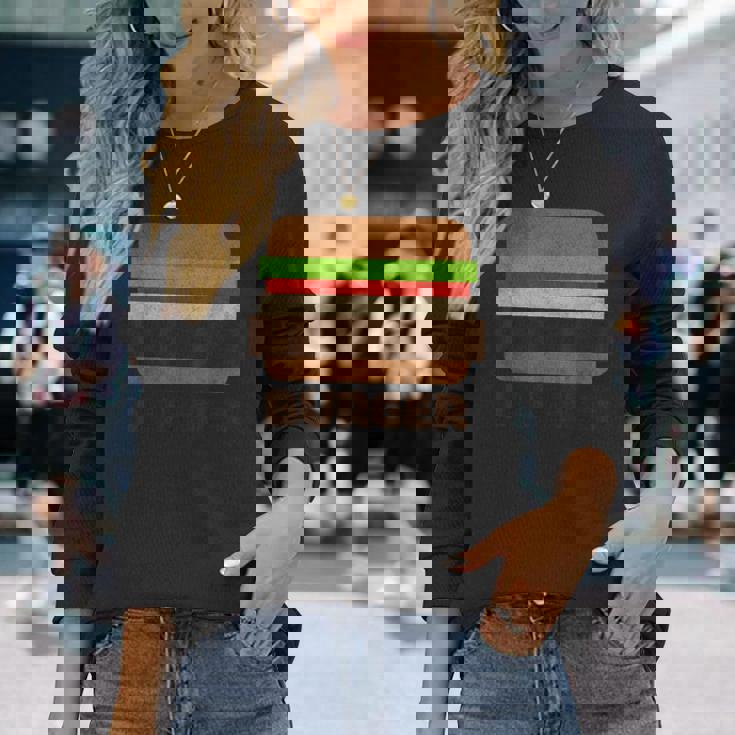 面白いフードハンバーガーのグラフィック。男性と男の子用。 長袖Tシャツ 彼女への贈り物