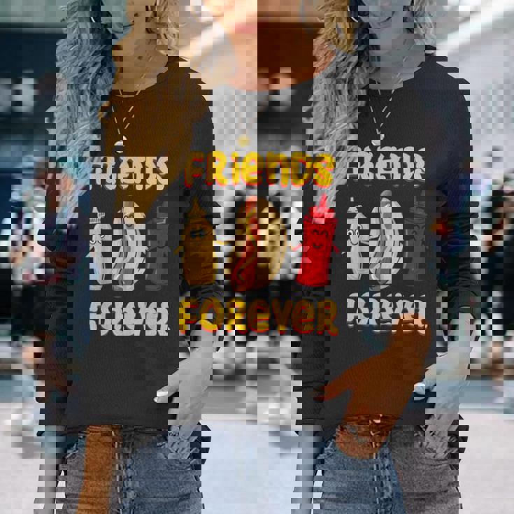 面白いホットドッグソーセージ ケチャップ&マスタード I ホットドッグ 長袖Tシャツ 彼女への贈り物