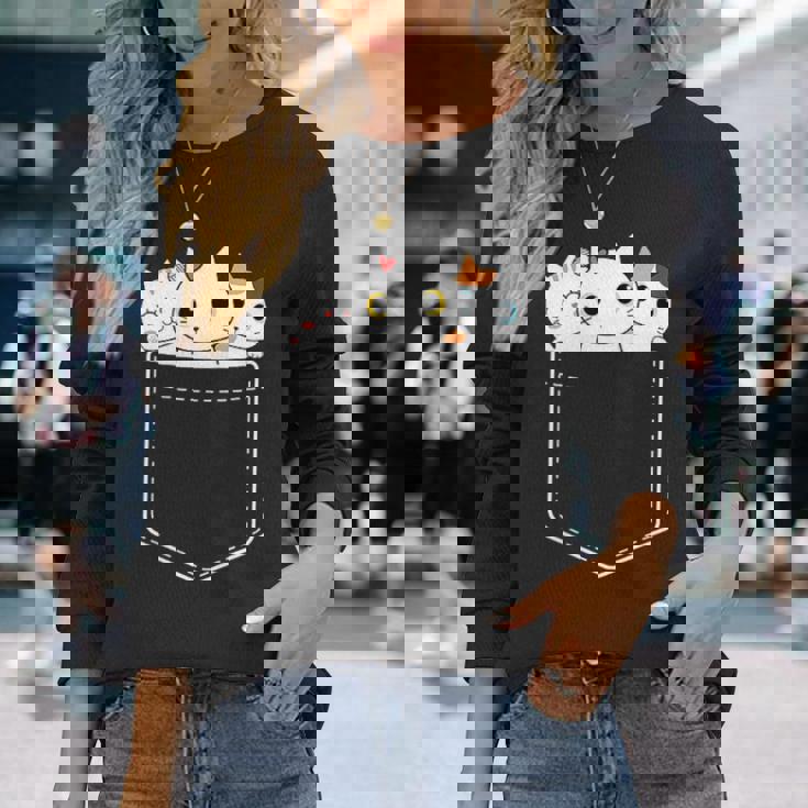 面白い猫 ポケット かわいい カワイイ キティ ラブ キャット ポケット付き 長袖Tシャツ 彼女への贈り物