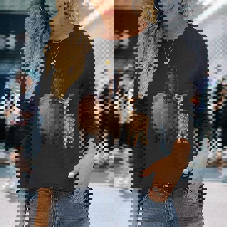 馬 鹿 面白いtシャツ バカ メンズ おもしろ 面白い 服 オリジナル おもしろグッズ ネタ 動物 ウマ シカ 長袖Tシャツ 彼女への贈り物