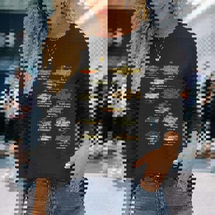 魚の種のトラウトのサーモンのバス釣りの漁師のアングラーのギフト 長袖Tシャツ 彼女への贈り物