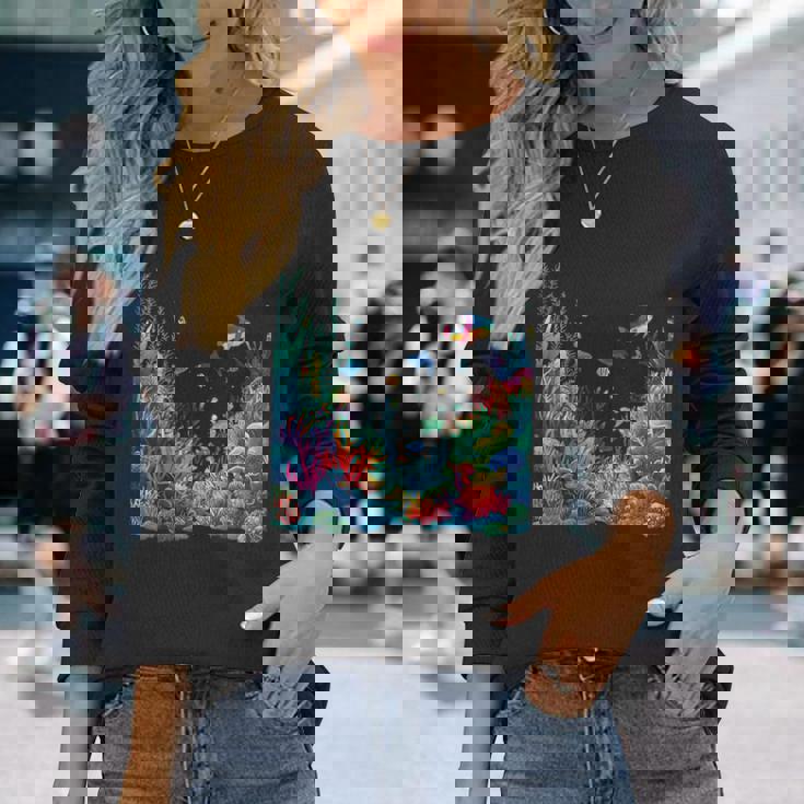 鮮やかなサンゴ礁海洋生物のシーン 長袖Tシャツ 彼女への贈り物