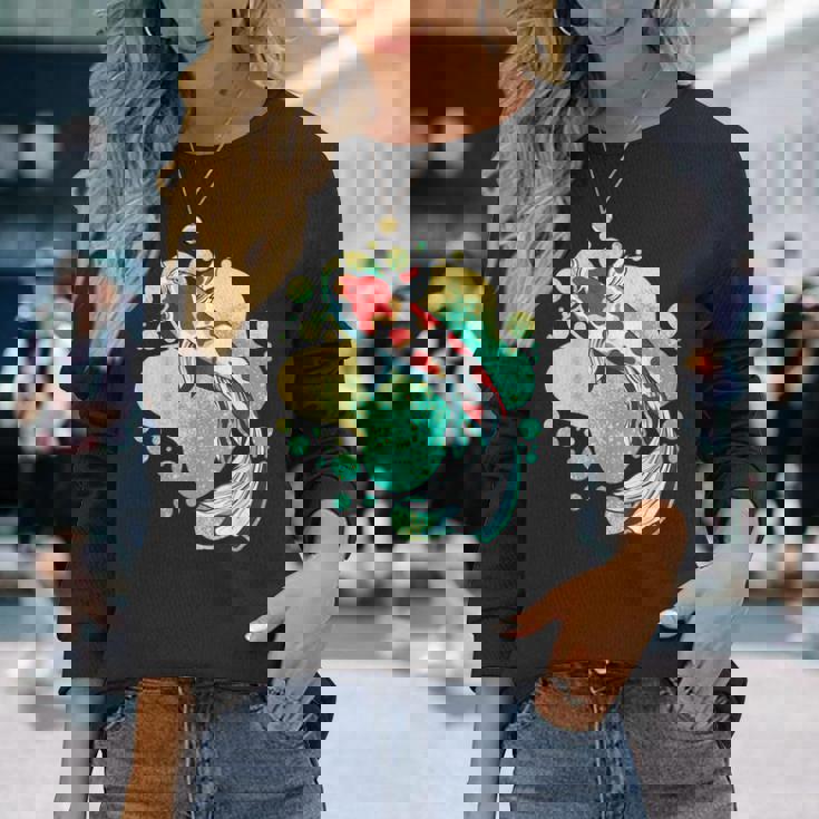 鯉 鯉 ジャパン 鯉 魚 エステ ベイパーウェーブ 長袖Tシャツ 彼女への贈り物