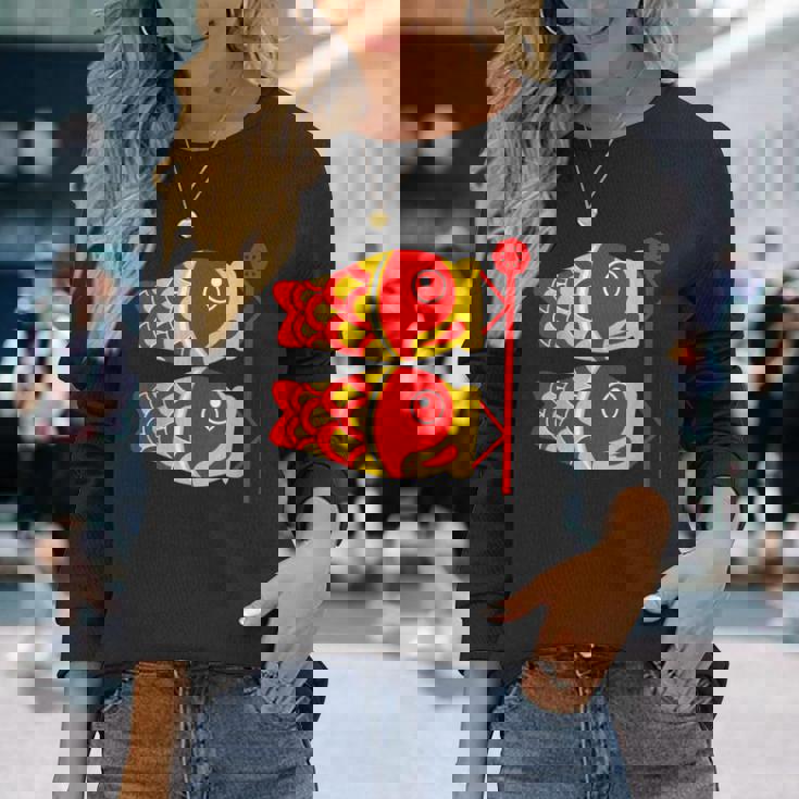 鯉 鯉 漢字 鯉のぼり 旗 長袖Tシャツ 彼女への贈り物