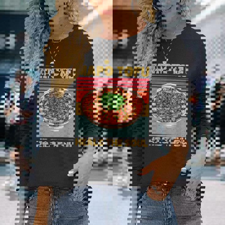 麻婆豆腐 魂を癒す 中華料理 ファン 面白い レトロ 長袖Tシャツ 彼女への贈り物