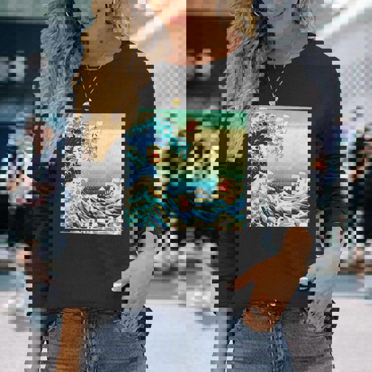 麻雀 おもしろ グッズ 服 筆文字 面白いtシャツ 文字入り 面白い 文字 ネタ メンズ 葛飾北斎 浮世絵 風 長袖Tシャツ 彼女への贈り物