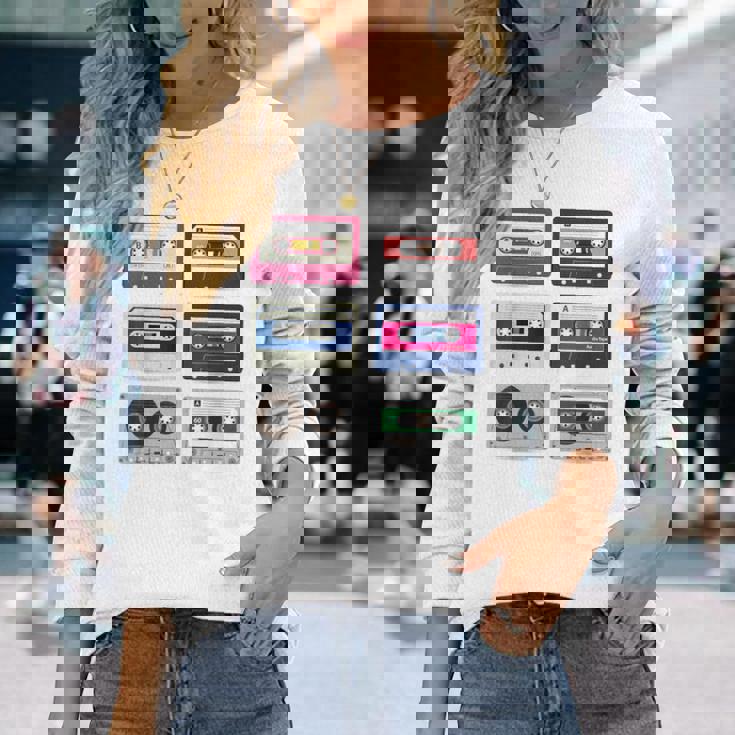 80 年代のロック カセットシャツ男性ヴィンテージ ロック カセット テープ 長袖Tシャツ 彼女への贈り物