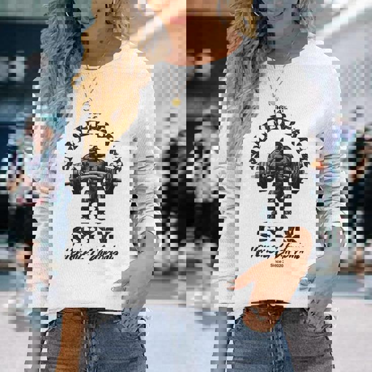 964シルバーバックゴリラ、ジムアパレル、ボディビルディング、類人猿。 長袖Tシャツ 彼女への贈り物