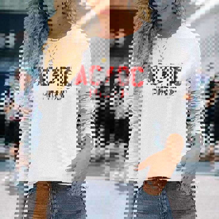 AcDcロックミュージックバンドpwrupフォトロゴ。 長袖Tシャツ 彼女への贈り物
