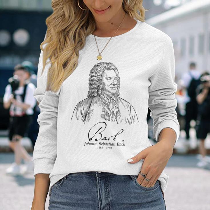 Bach German Composerバッハ、ドイツの作曲家、音楽家、クラシカル 長袖Tシャツ 彼女への贈り物