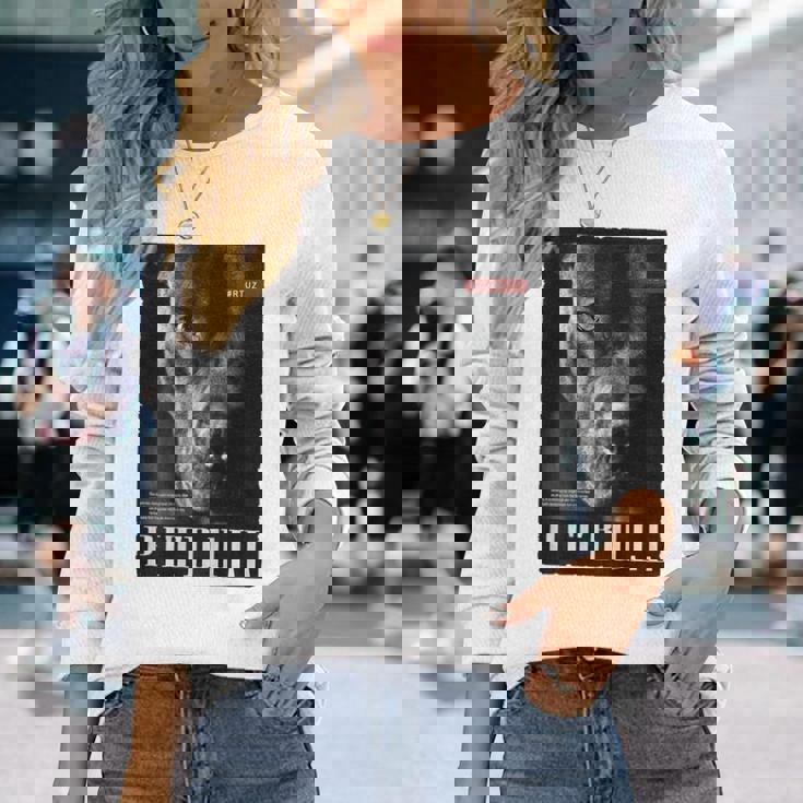 Backprint 野生の犬ピットブルテリアのポートレートブルドッグのバックプリントピットブル 長袖Tシャツ 彼女への贈り物