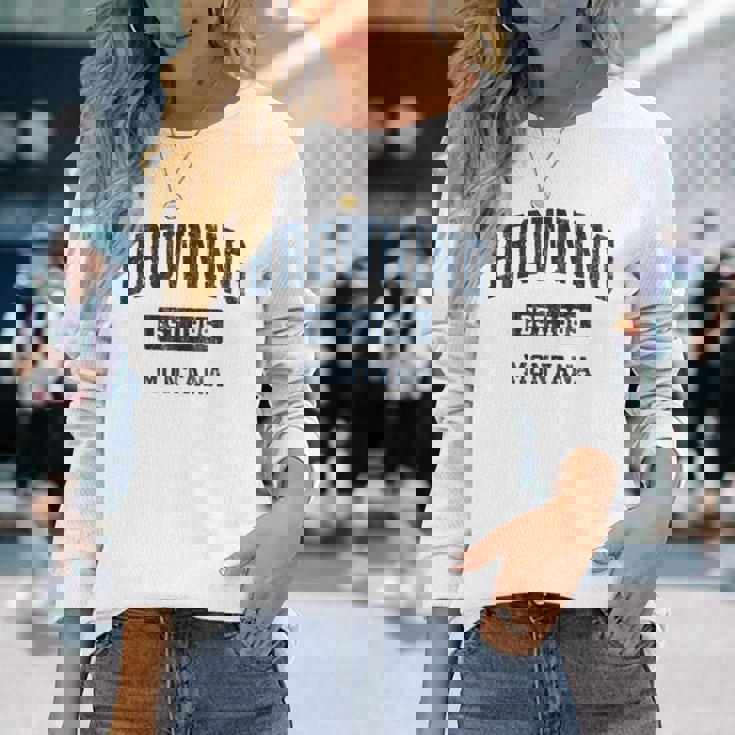 Browning Montana Mt ビンテージ スポーツ 確立 ネイビーデザイン 長袖tシャツ 長袖Tシャツ 彼女への贈り物