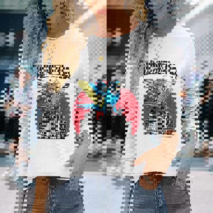 Budgiezilla 面白いインコ セキセイインコ セキセイインコ セキセイインコ 鳥好き 長袖Tシャツ 彼女への贈り物