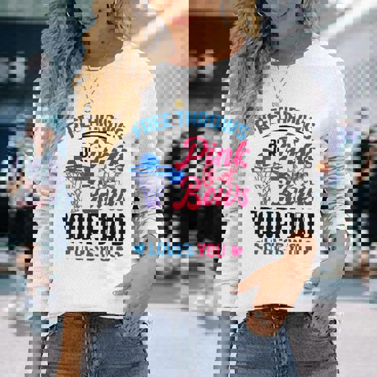 Dad Loves You Free Throw Or Pink Bows 性別発表 長袖Tシャツ 彼女への贈り物
